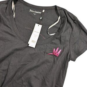 NWT Juicy Couture Black Licorice Embroidered "Stay Juicy" Logo Tee Fitted Size M